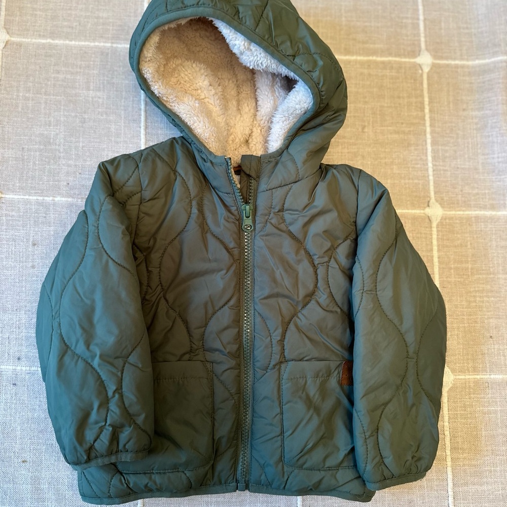 Olive Green Quilted Puffer Jacket for Kids Baby